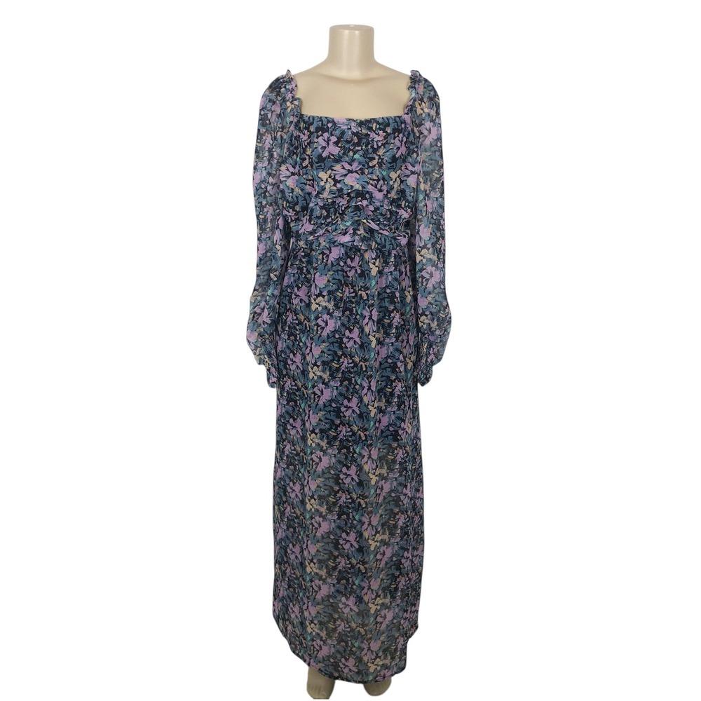Perfectly Priscilla Floral Print Peasant Maxi Dress Size 1X Square Neck Fairy